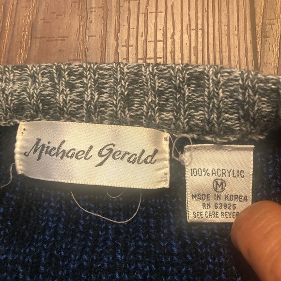 Michael Gerald Button Down Cardigan 100% Acrylic. Blue/Gray. Med. Vintage 80s - Picture 3 of 6
